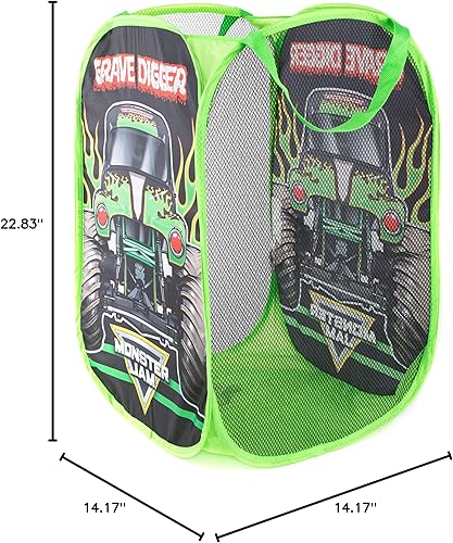 Vista 6 de Jay Franco Monster Jam Grave Digger Cesta Emergente - Cesta de Malla para Ropa Sucia/Bolsa con Asas Duraderas Monster Jam - Cavador de tumbas