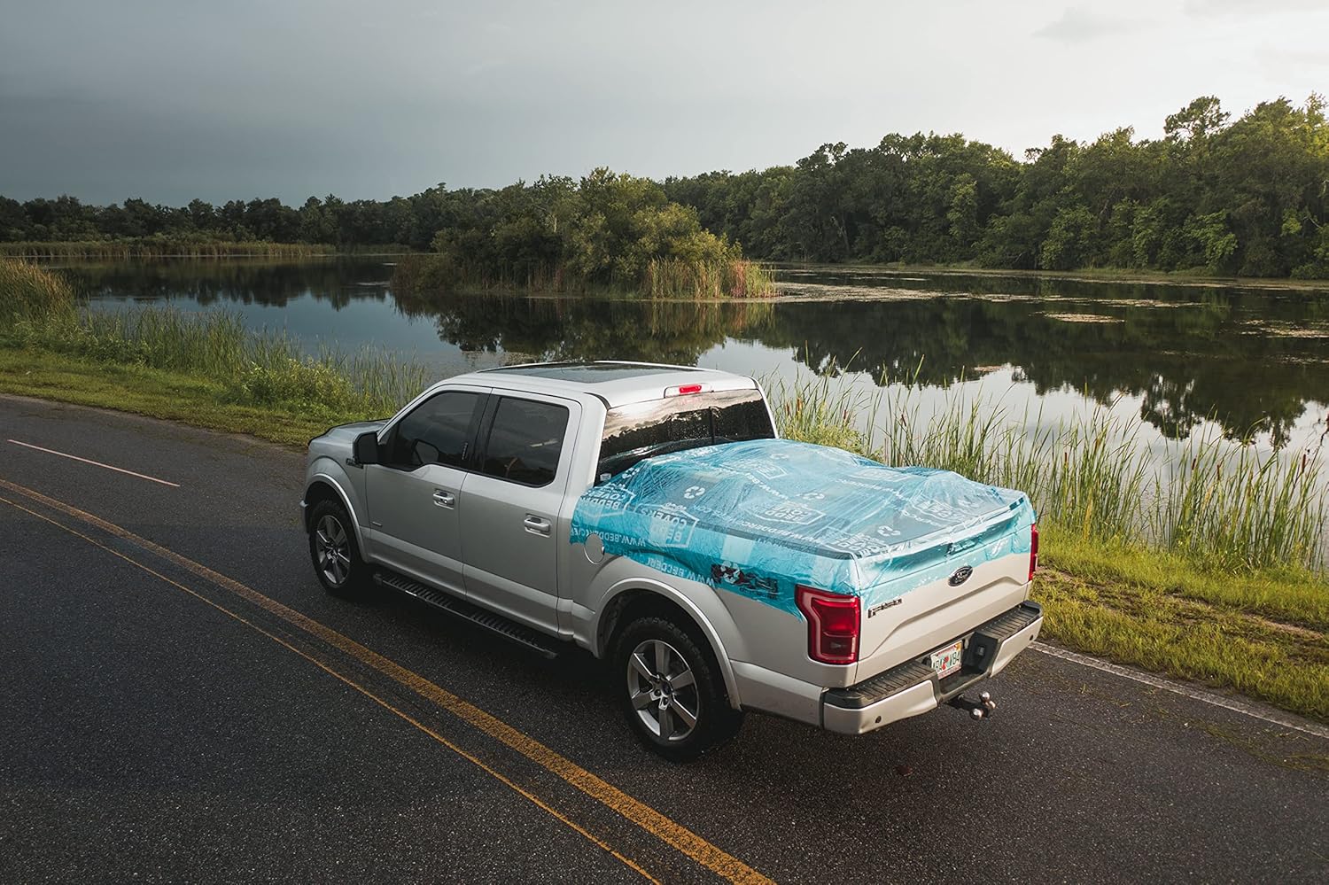– Temporary Truck Bed Cover for Hauling Large Loads – Use When Your Tonneau Cover Won’t Fit – Waterproof, Self-Adhesive, Removes Clean