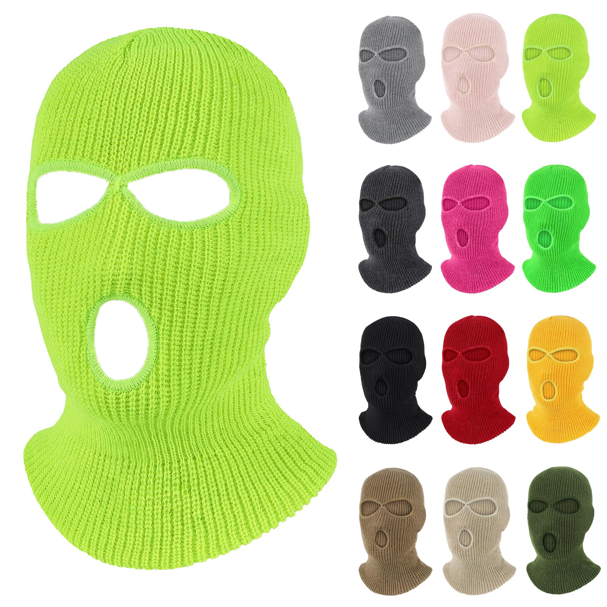 Pukavt 3 Hole Winter Knitted Mask Full Face Cover Ski Mask Warm Balaclava for Skiing Motorcycle Snowboard Fluorescent