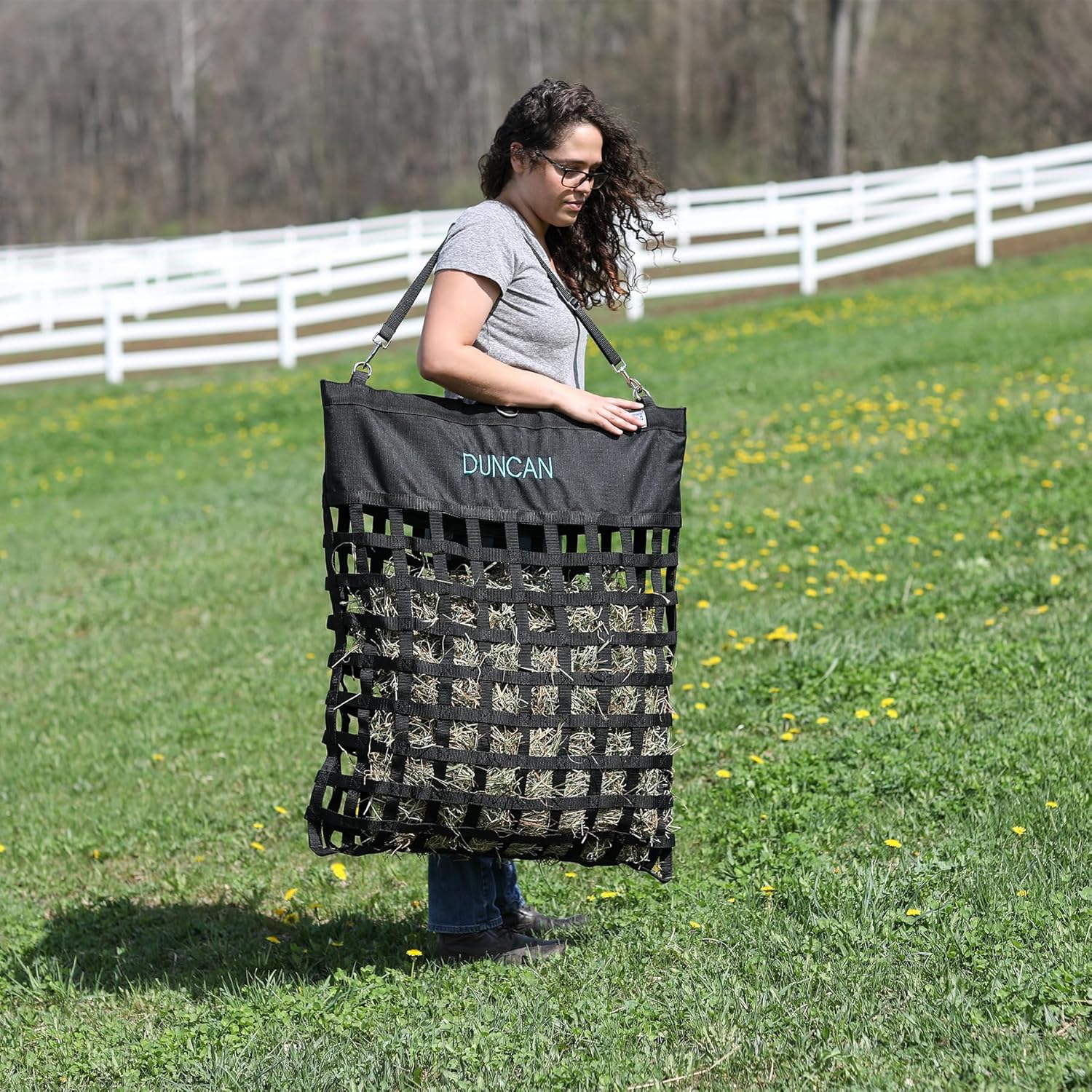 Dura-Tech Easy Load XX-Large 2" Slow Feed Hay Bag for Horses | 5+ Flake Capacity | Ultra-Durable 1200D Polyester | Color Black