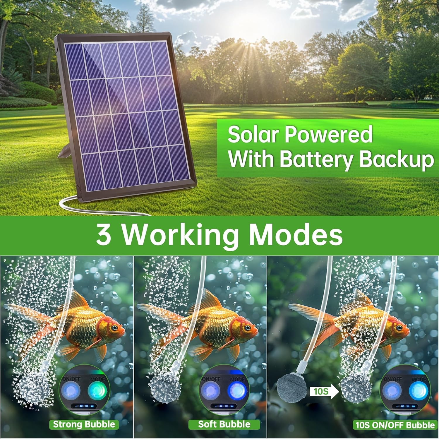 Biling 8W Solar Water Pump with 3600mAh Battery Backup Work All Day, Solar Pond Aerator with Battery Backup for Bird Bath, Garden Pond, Fish Tank and Hydroponics