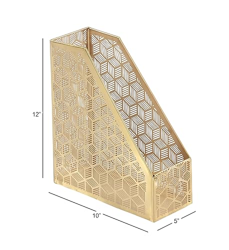 Miniatura 6 de Deco 79 Revistero de una sola ranura geométrica de metal con diseño tallado con láser, 5 x 10 x 12 pulgadas, dorado