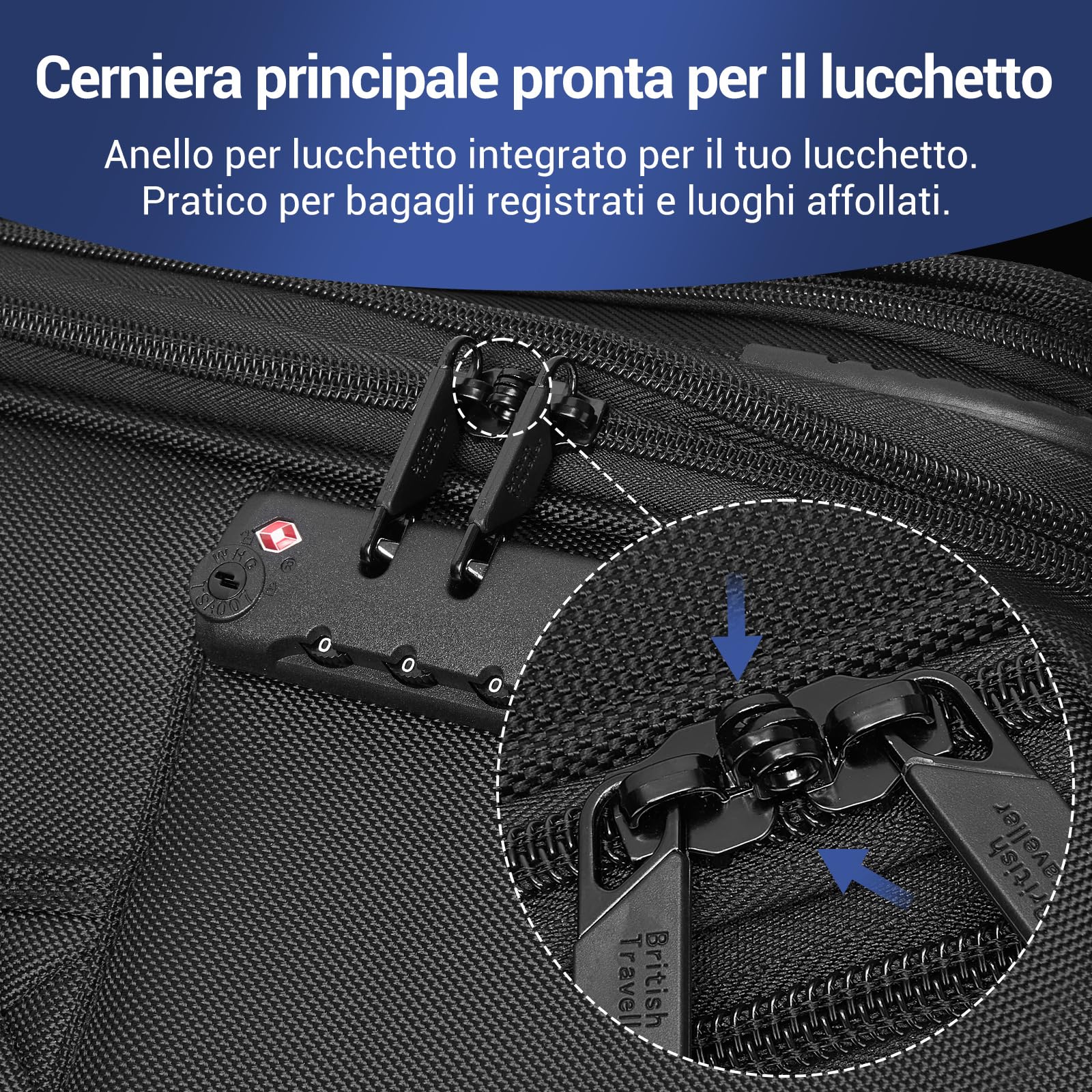British Traveller Valigia Grande Rigida 79.5cm con Capacità Estendibile e 4 Ruote Rotanti TSA, Nero