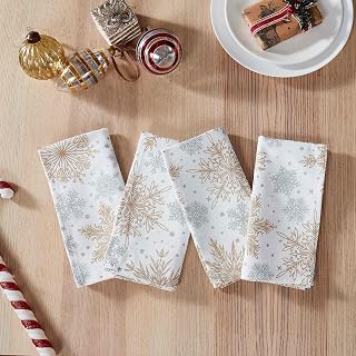 Cloth Napkins, Decorative Table Accessories, Holiday Home Decor, Set of 4 (Snowflakes Collection, 18" x 18")