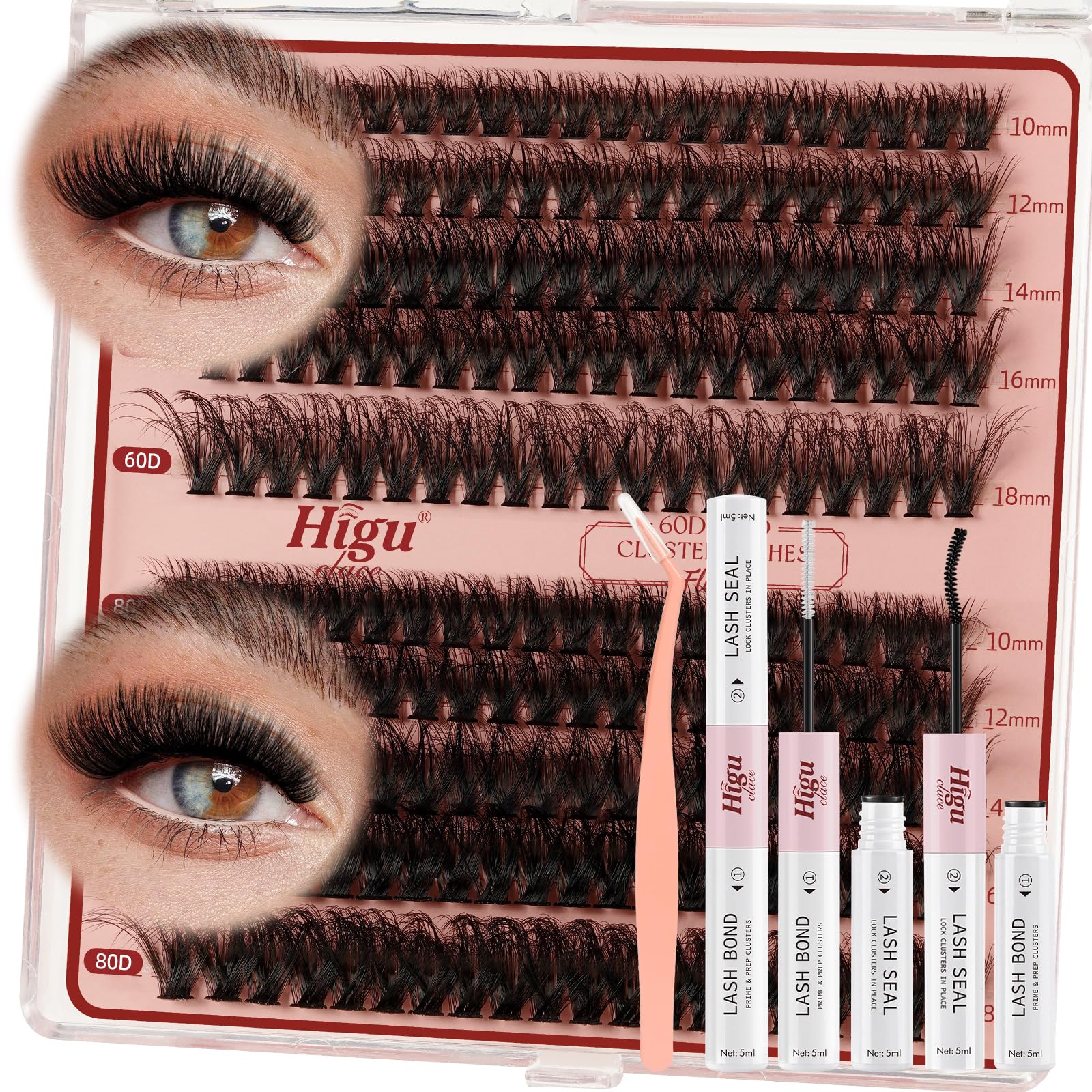 Higu clace 3D Cluster Lashes Kit D Cul, Individual Lashes Kit Mix 10-18mm, Volume Eyelash Cluster Kit