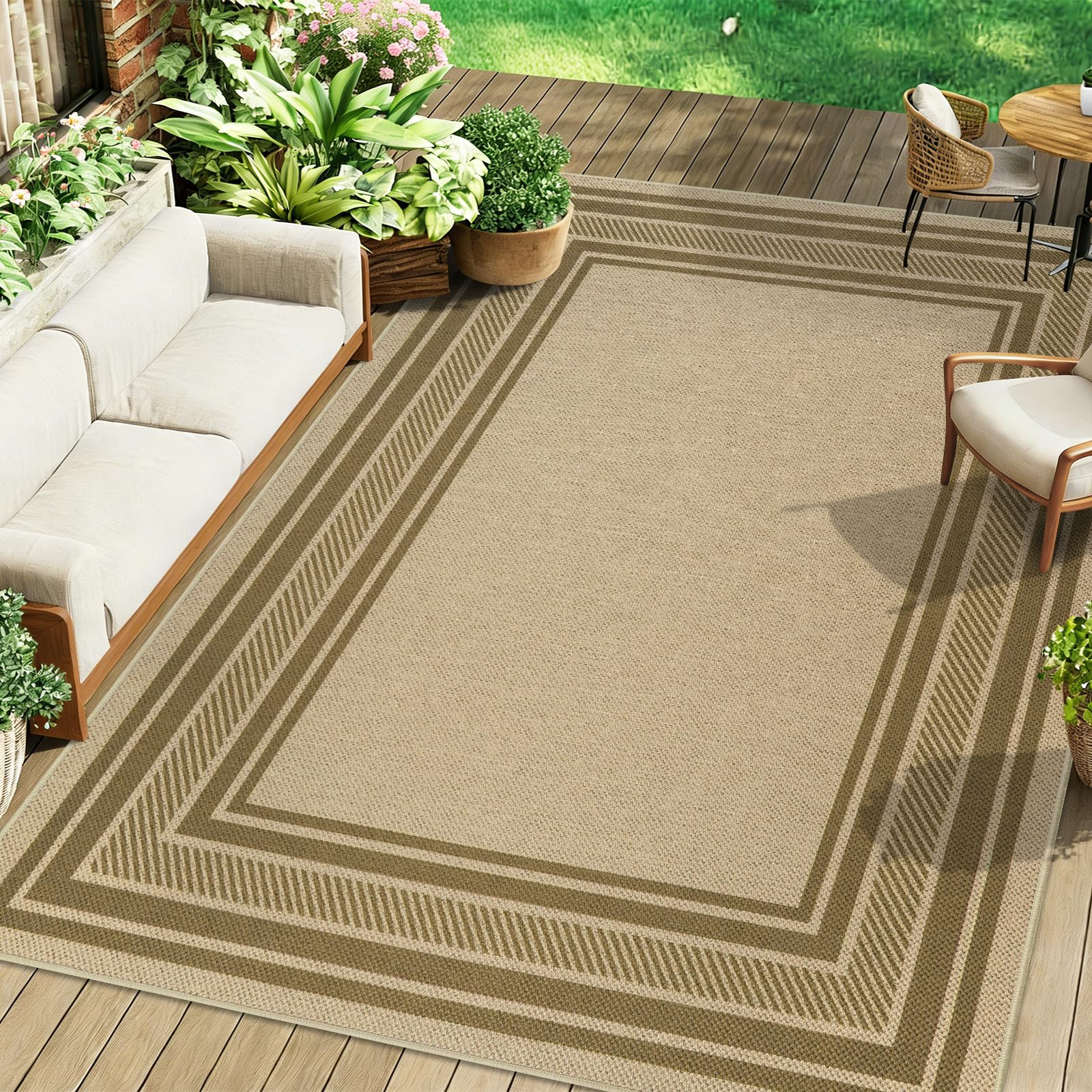 Famibay Tapis Exterieur 160x230cm Tapis Exterieur Terrasse Antidérapant Lavable Grand Carpet Intérieur & Extérieur pour Salon Terrasse Balcon Jardin Jute Aspect Rug Marron