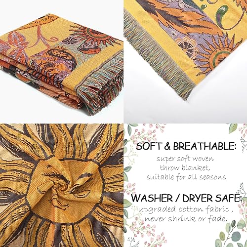 Miniatura 2 de Manta bohemia reversible de algodón bohemio tapiz hippie para decoración de habitación al aire libre manta de doble cara (patrón nacional de sol