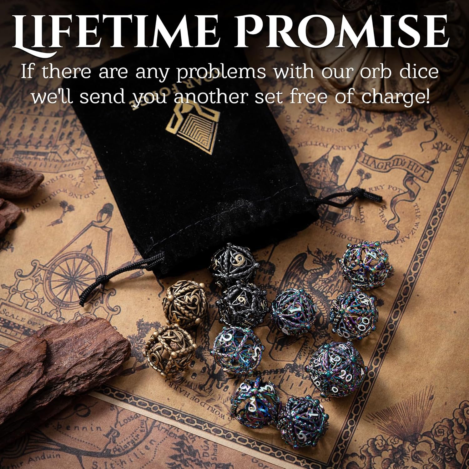 Metal Dice Set for DND - Unique Round Hollow Orb Design for Better Rolling - Beautiful Celtic Knot Set for Role Playing Games (RPG) - Stunning D&D Dungeons and Dragons Dice (Rainbow White)