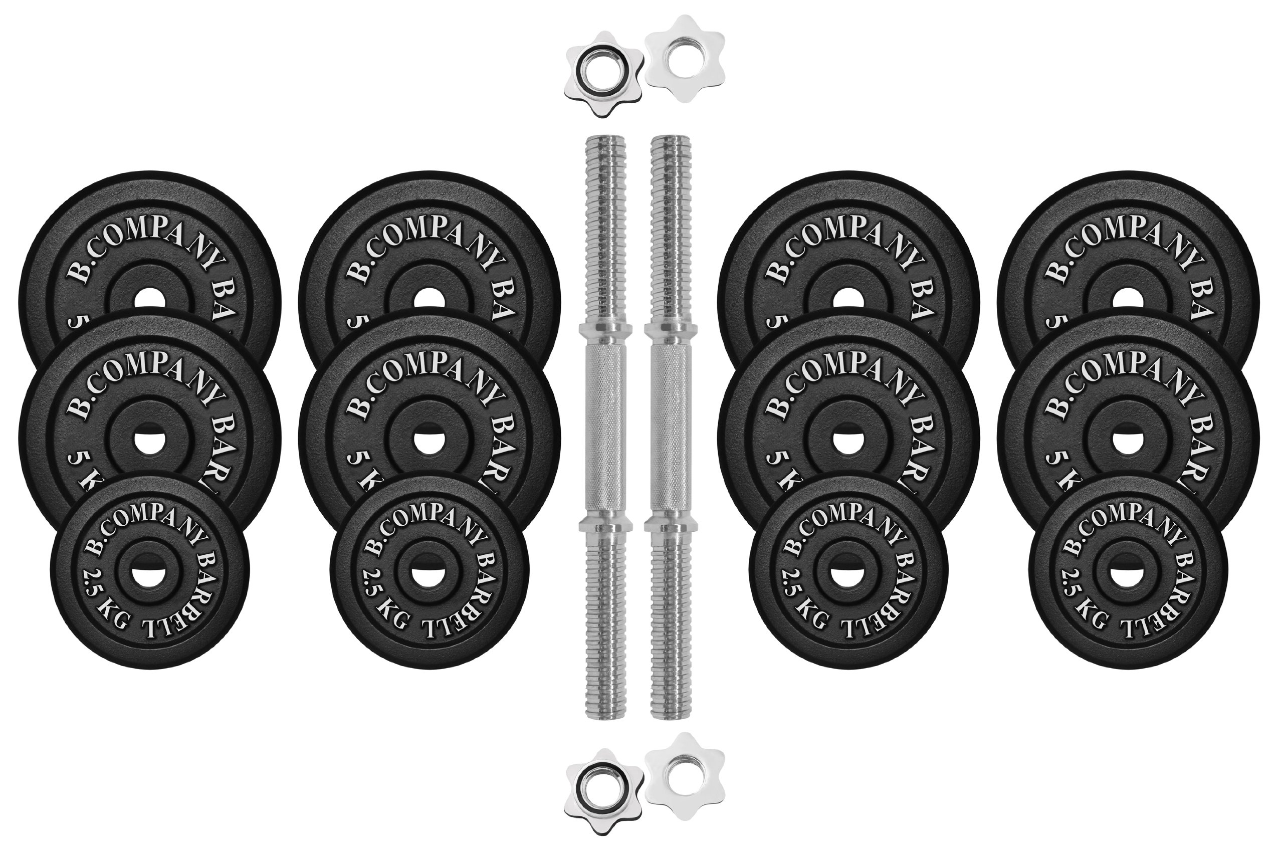 Guss Kurzhantel-Set 55Kg (2 x Kurzhantelstange 35cm, 4x2,5 und 8x5Kg Hantelscheiben) Hantelset Hanteln Gewichte