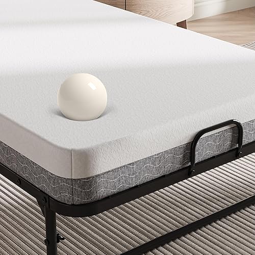 Vista 4 de Cama plegable con colchón, marco de cama plegable enrollable de 76 x 38 pulgadas con estante de almacenamiento y bolsillo lateral, cama de invitados