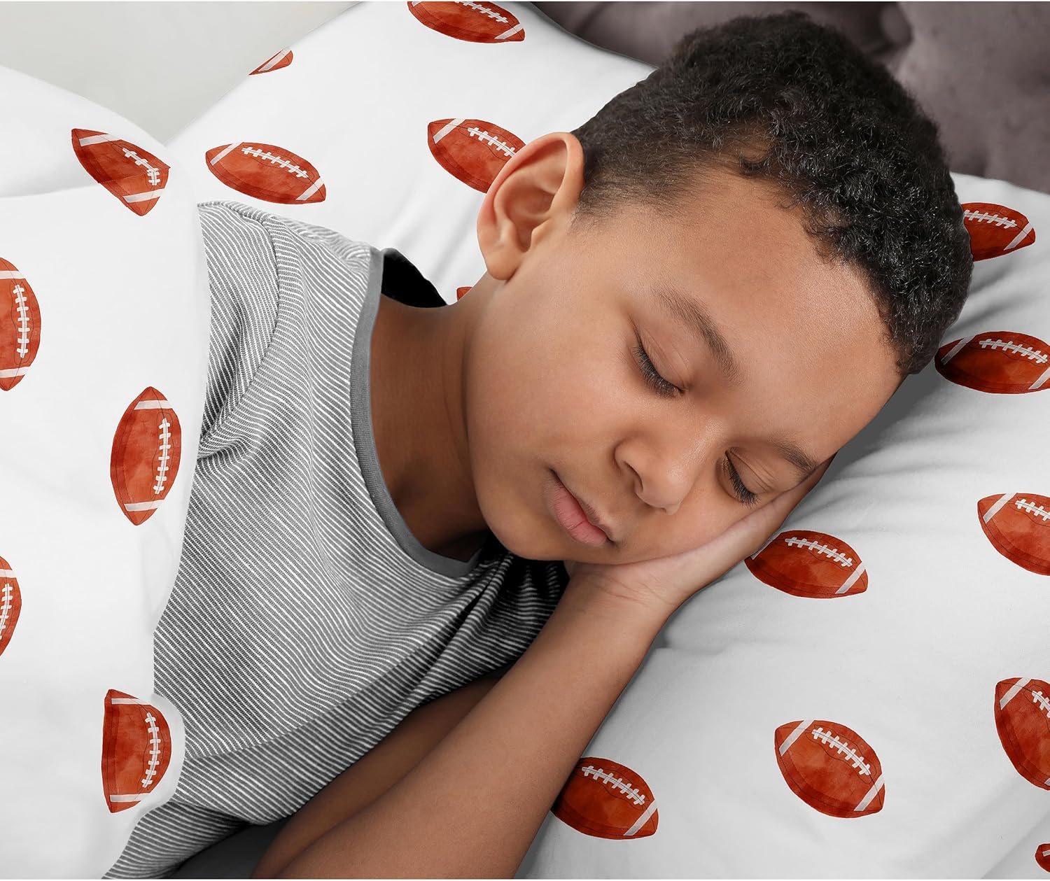 Sweet Jojo Designs Brown and White Football Boy Queen Sheet Set Flat Fitted Bed Sheets Pillow Covers Kids Childrens Adult Bedding 4pc for The Vintage Foot Ball Sports Themed Footballs Collection