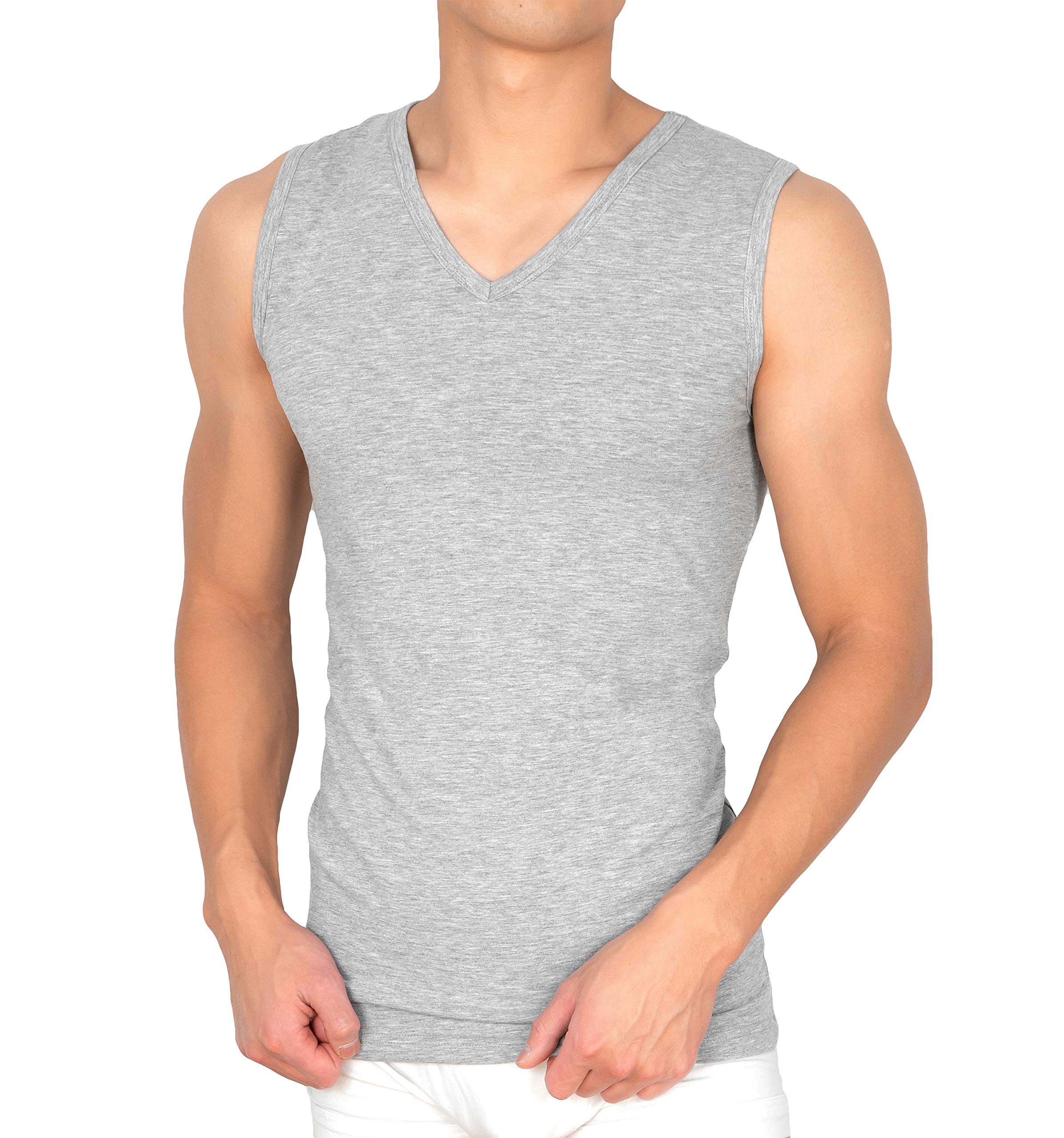 MC's Goods - Camiseta interior para hombre (3 unidades), sin mangas, con cuello de pico, elástica, de 95/5 algodón/elastano, en blanco, negro y gris, tallas S a XXL