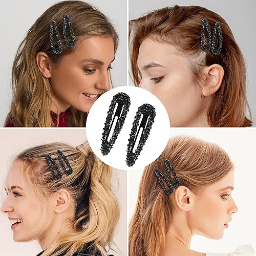 Miniatura 5 de Pinzas para el cabello con diamantes de imitación, 2 unidades, metal y cristal, negro, accesorios brillantes para el cabello, pasadores de pelo a