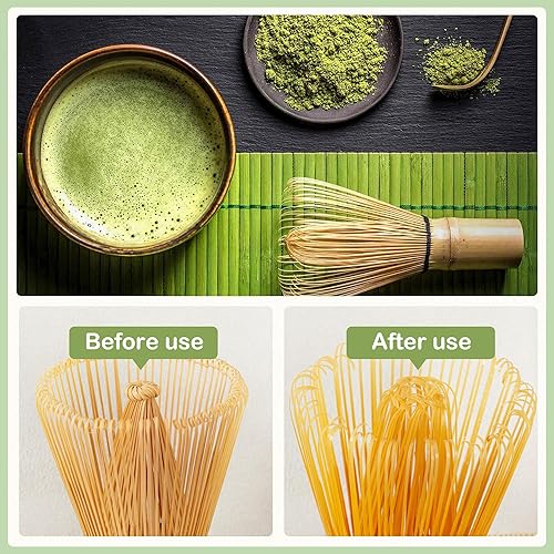 Miniatura 7 de FEXIA Juego de batidor y espumador de matcha de 6 piezas, incluye tamiz matcha, batidor de bambú (chasen), soporte para batidor, cuchara, cuchara,