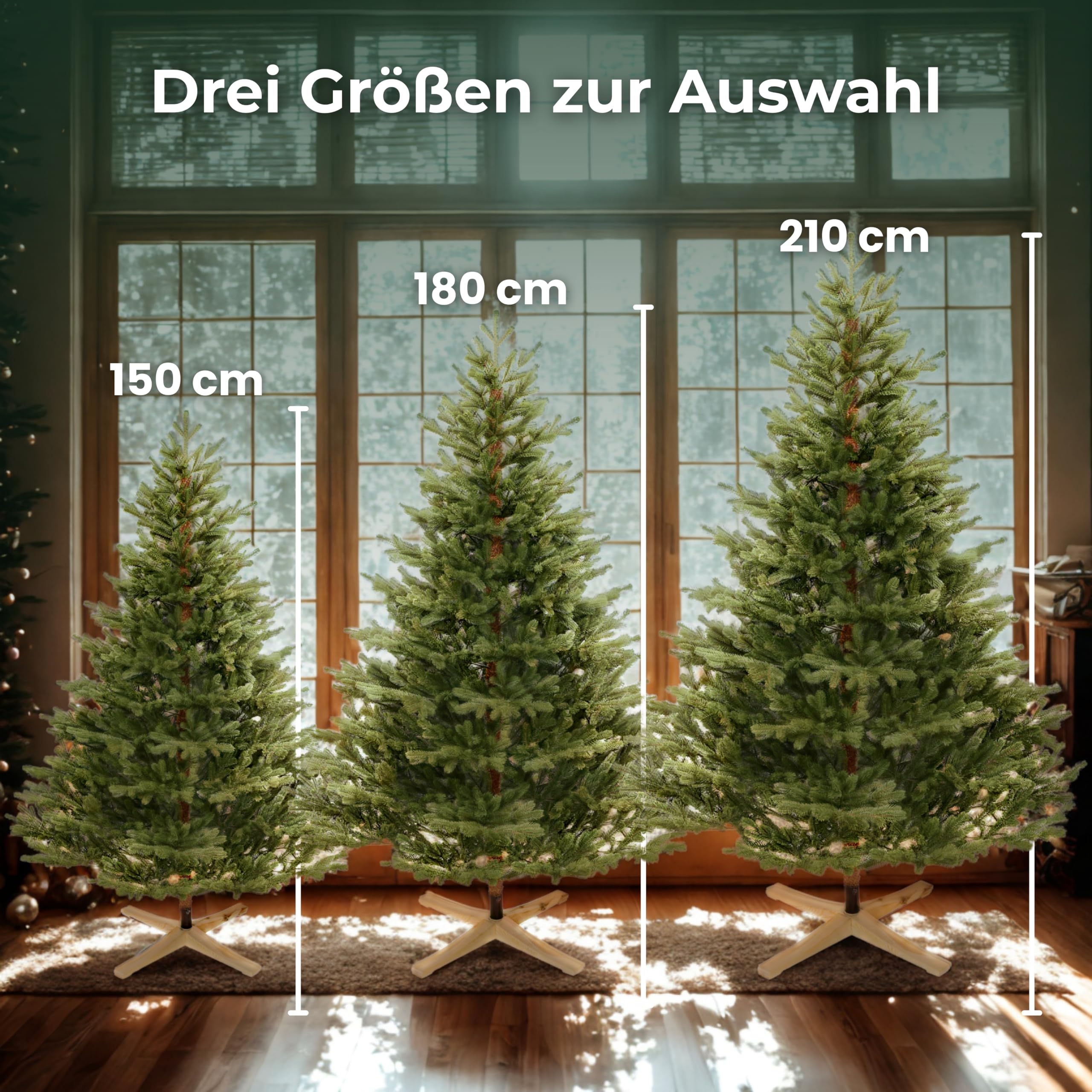 Premium Künstlicher Weihnachtsbaum 210 cm Scandinavian Spruce [100% Spritzguss] Tannenbaum Künstlich inkl. FSC zertifiziertem Holzständer I Christmas Tree Made in EU