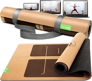 BACKLAxx ® Esterilla yoga de corcho con caucho natural – Esterilla yoga antideslizante libre de contaminantes con zonas antideslizantes – incl. correa de estera y videos de aplicación – Yoga mat