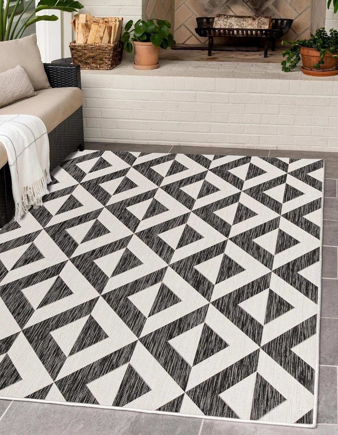 Rugs.com Jill Zarin Outdoor Collection Rug – 3' 3 x 5' 3 Charcoal Gray Flatweave Rug Perfect for Entryways, Kitchens, Breakfast Nooks, Accent Pieces
