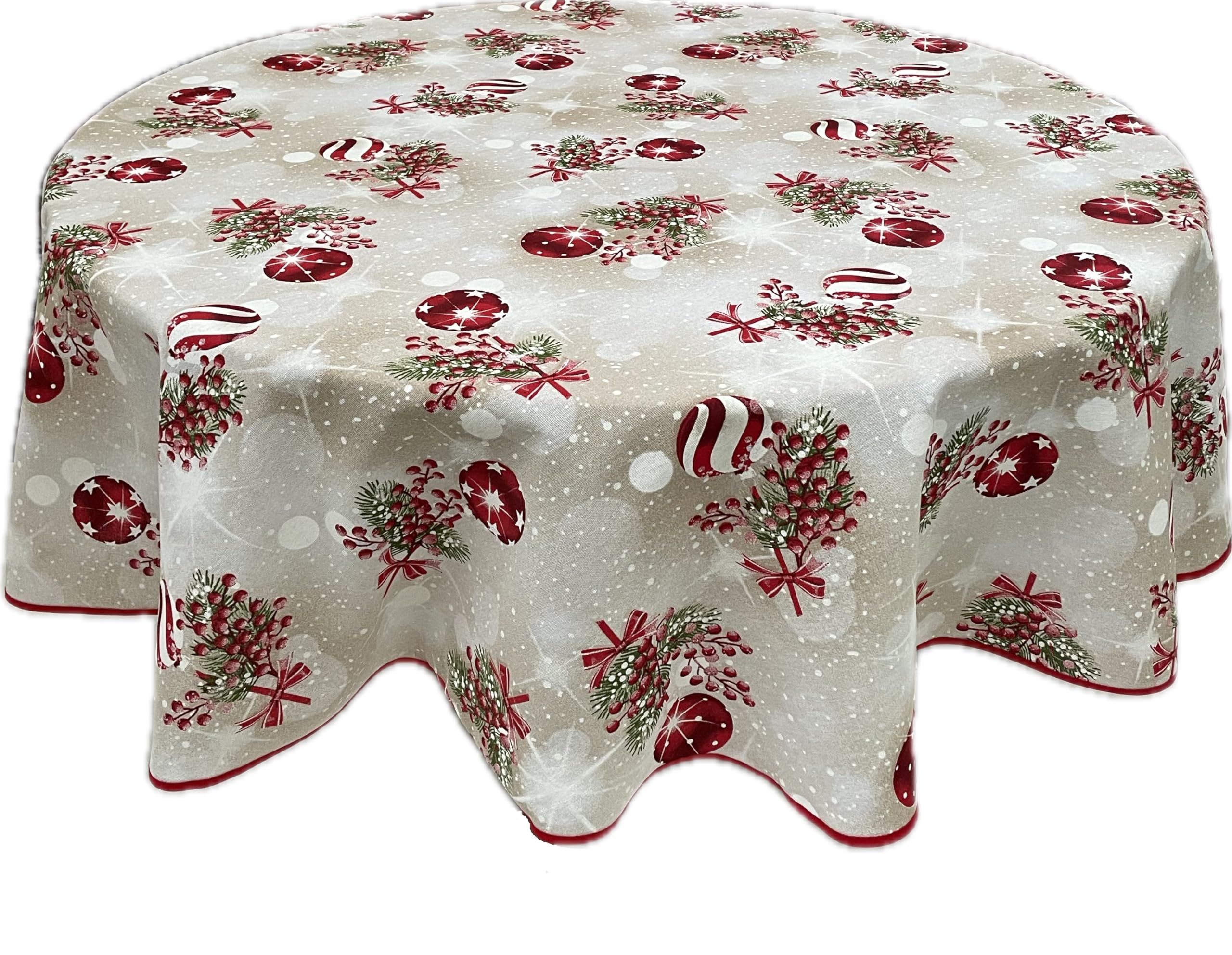 1KDreams Mantel redondo de Navidad. Diseño elegante y moderno. Shabby chic en clave moderna. Fabricado en Italia. 180 cm
