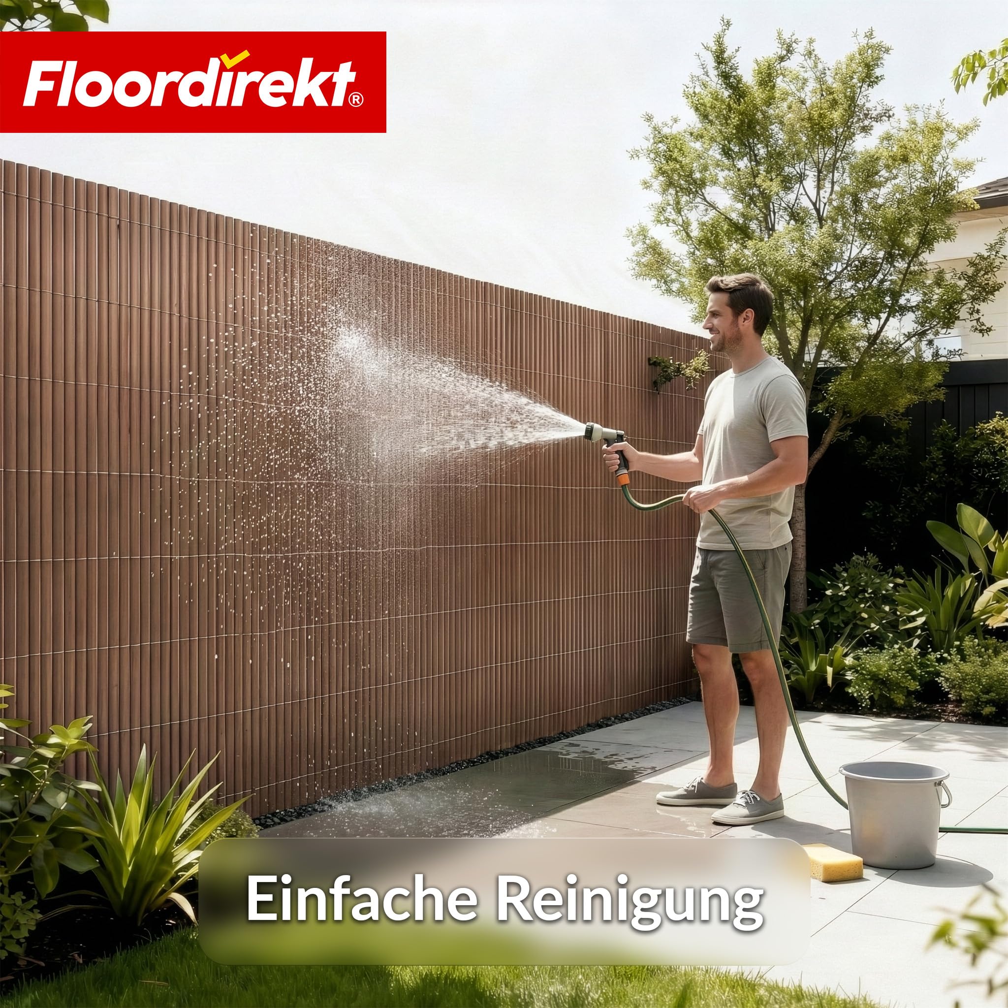 Floordirekt | Recinzione in PVC, paravento per privacy da giardino, piscine, balcone, terrazza, decorativo in PVC, resistente ai raggi UV, intemperie, antivento, 200 x 300 cm - Marrone