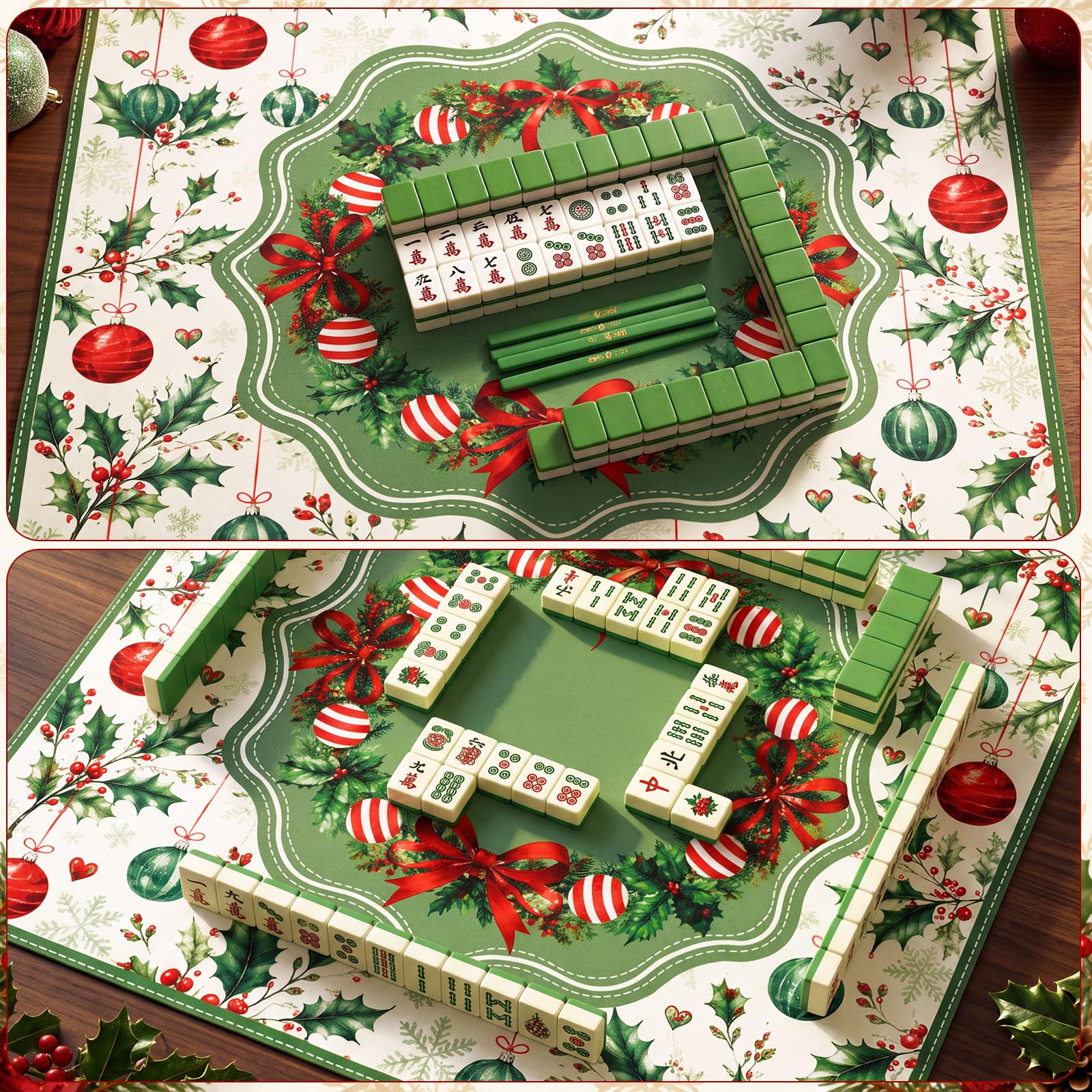 Juego de alfombrillas de Mahjong de Navidad con bolsa de