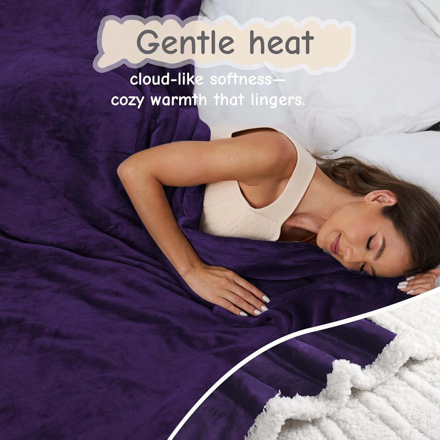 Electric Heated Blanket Full Size 72"x84", Soft Flannel with Overheat Protection, 9 Adjustable Heat Settings & 10-Hour Auto-Off Timer, Fast Heating for Winter Comfort, Dark Purple - Image 2