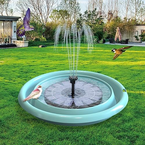 AMZtime Bomba solar para fuente de baño para pájaros de 2,5 W con kit de lavabo plegable, fuente de agua solar con 6 boquillas, fuente de agua solar