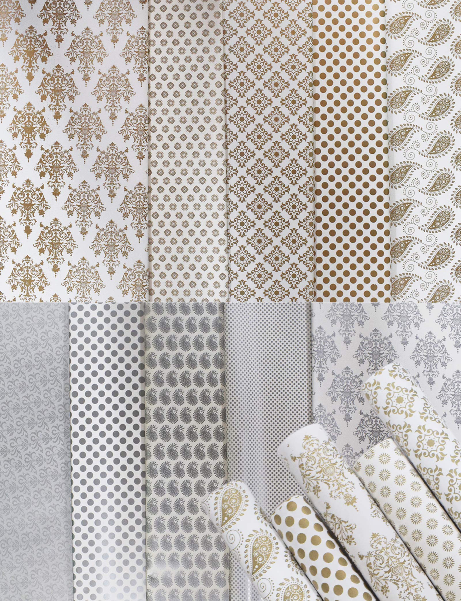 Premium Golden & Silver Gift Wrapping Paper (10 Sheets) – Decorative Gift Wrap Sheets for Party Events, Return Gifts, Any Occasions, Craft Projects, DIY Packaging & Creative Gift Packing