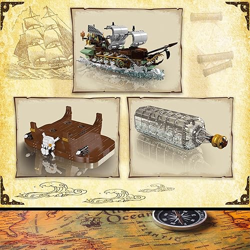 Miniatura 3 de Ideas Ship in a Bottle - Juego de bloques de construcción, botella de deriva con el kit de construcción de modelo de barco pirata holandés volador
