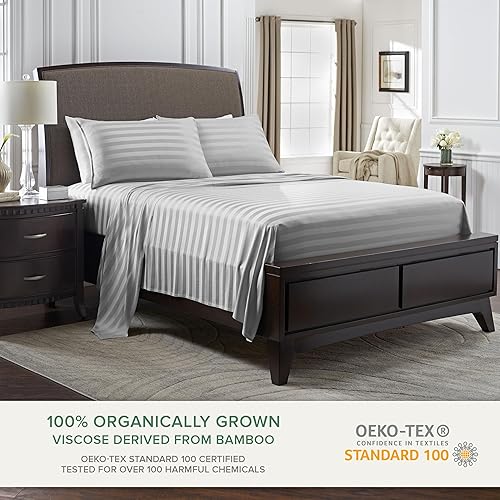 Miniatura 2 de Juego de sábanas de bambú puro, juego de 4 piezas, 100% bambú orgánico, increíblemente suave, se adapta a colchones de hasta 16", 1 sábana bajera, 1