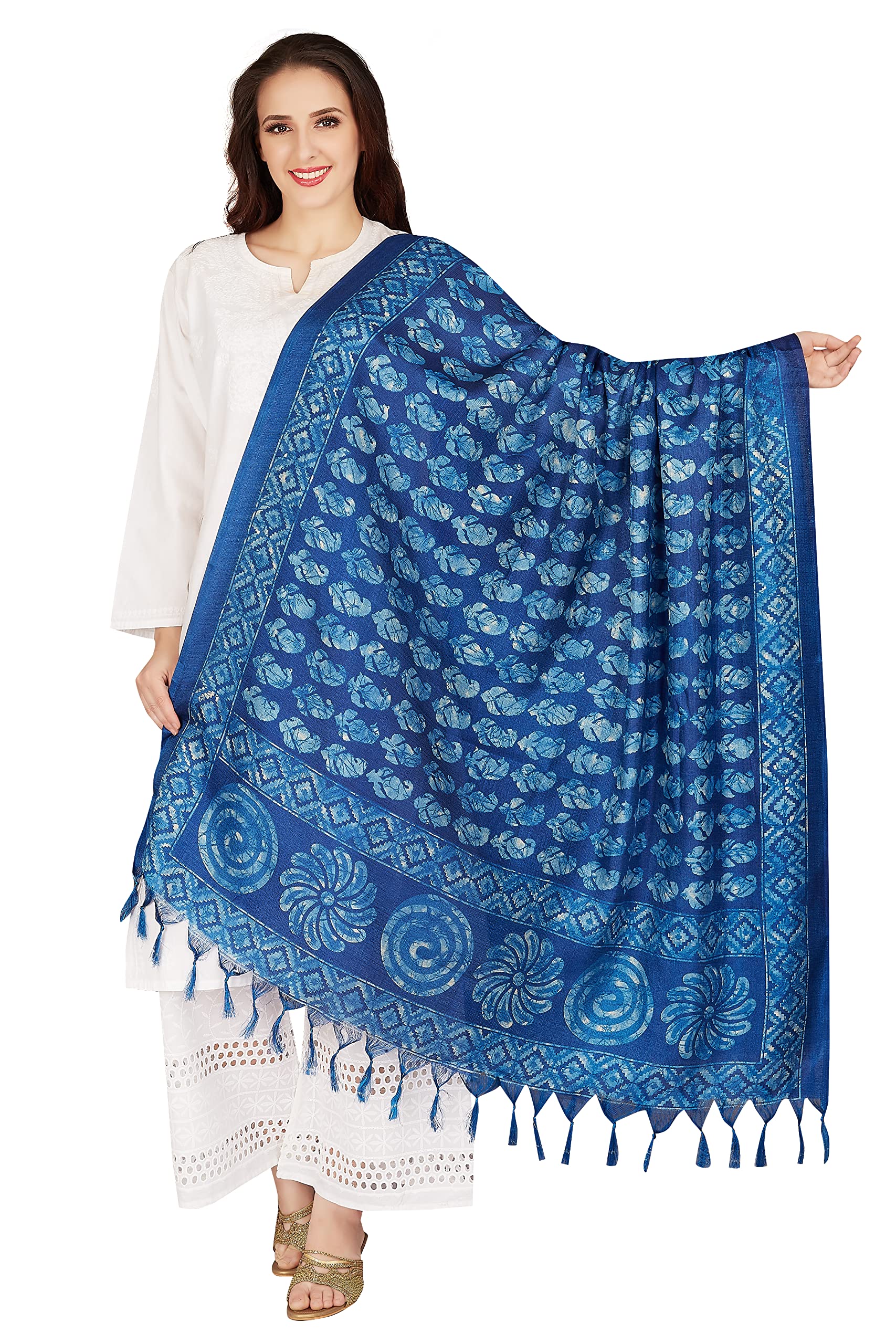 Women's Art Silk Indigo Printed Dupatta (SKRDD2213_Indigo)-image-30