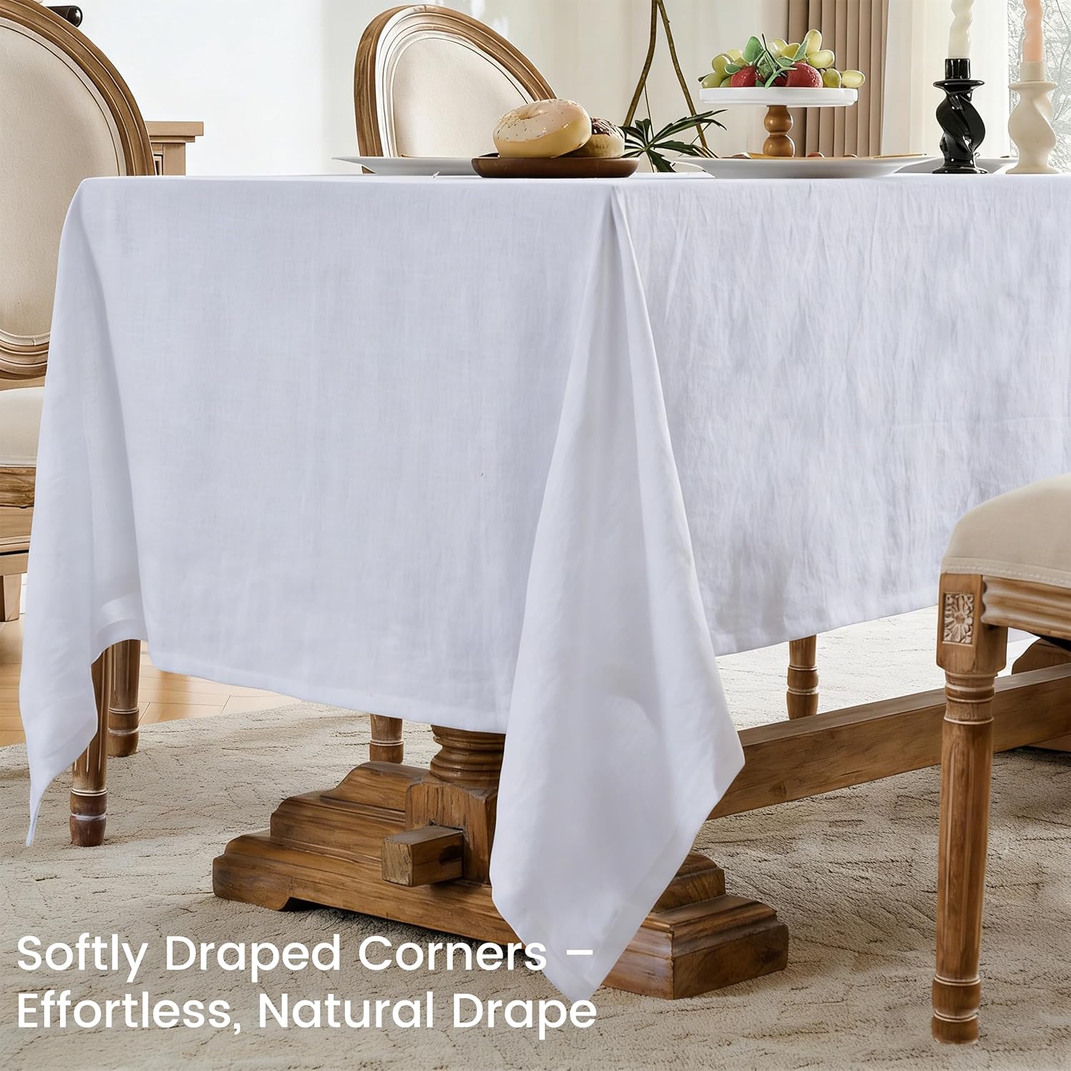 Simple&Opulence White Linen Tablecloth for Rectangle Tables-54×72 Inch, 100% Linen Farmhouse Tablecloth 4-6 Seat Dining Table, Durable Stonewashed Tablecloth for Banquet, Dinner, Wedding