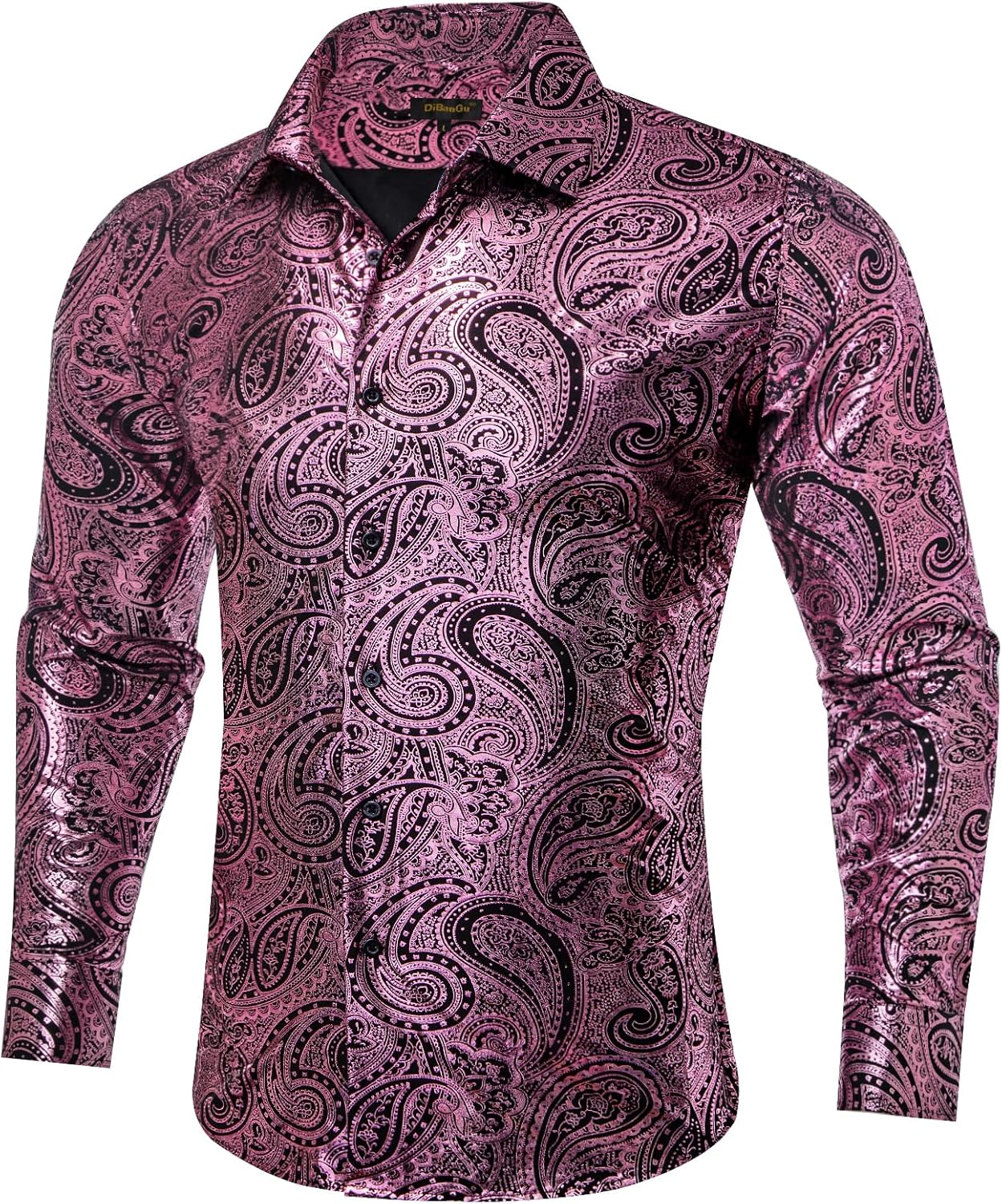 DiBanGu Mens Paisley Dress Shirt Luxury Printed Long Sleeve Button Down Shirts Regular Fit Shiny Shirts for Wedding Prom - Image 2