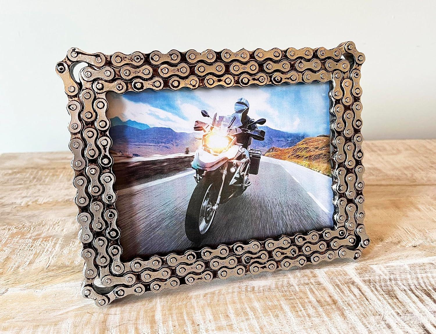 Top Brass Bicycle/Motorcycle Chain Picture Frame 5" X 7" Photo - Faux Bike Chain
