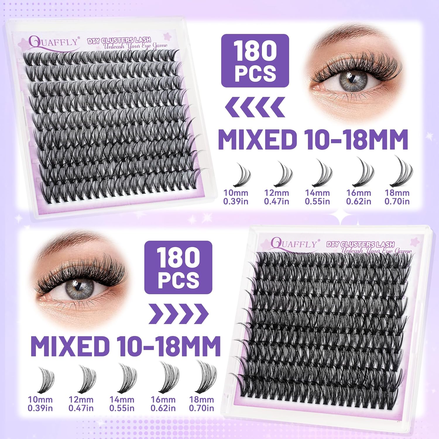DIY Lash Extension Kit 1278Pcs 8 Packs Cluster Lashes with Bond and Seal Remover C/D Curl Mix 10-18mm Individual Lashes Natural Wispy Look for Beginners