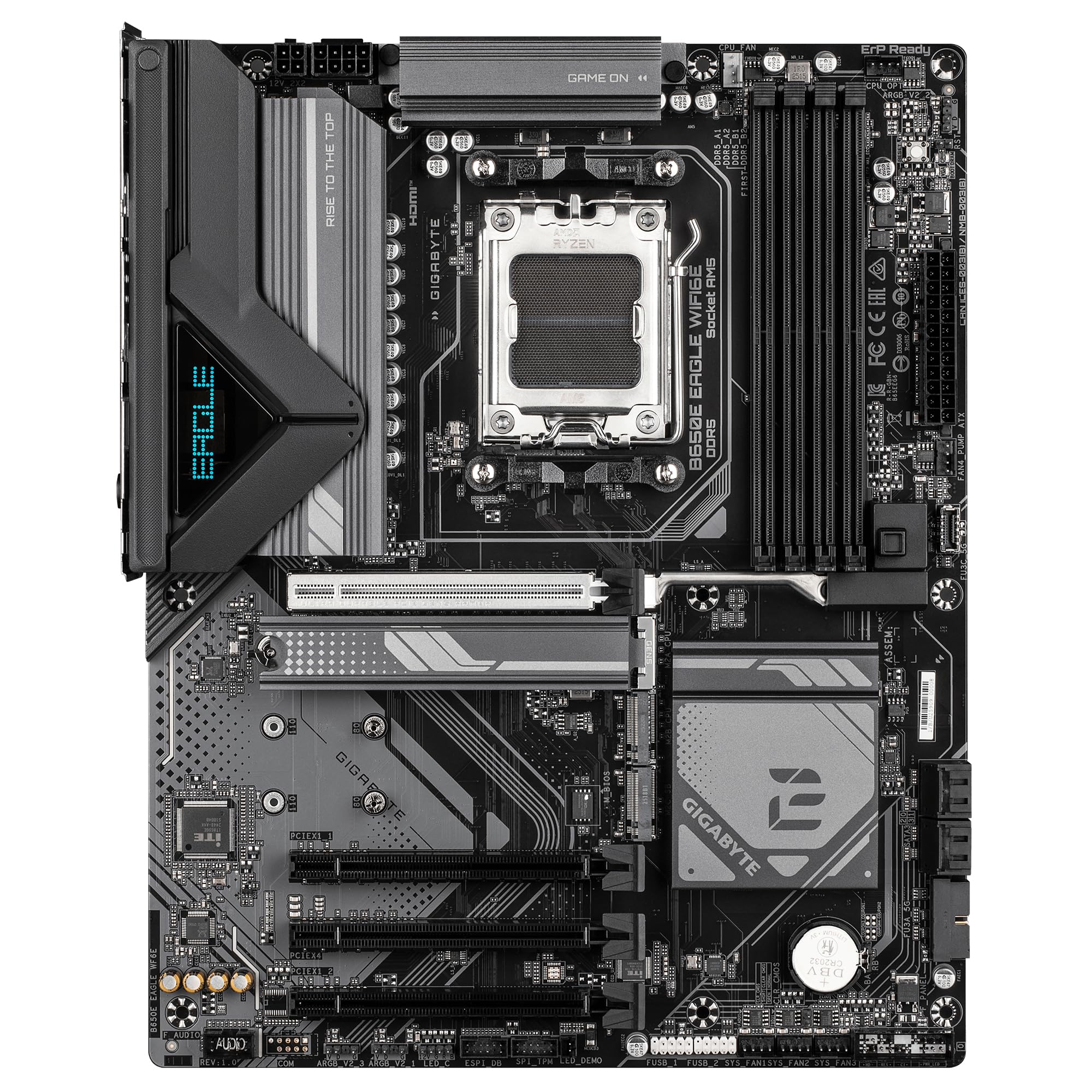 GIGABYTE B650E Eagle WIFI6E Carte Mère - Processeurs AMD Ryzen 9000 Series, VRM 8+2+2 Phases, Jusqu’à 8200MHz DDR5 (O.C), 1xPCIe 5.0 + 2xPCIe 4.0 M.2, LAN 2.5GbE, WiFi 6E, USB 3.2 Gen 2