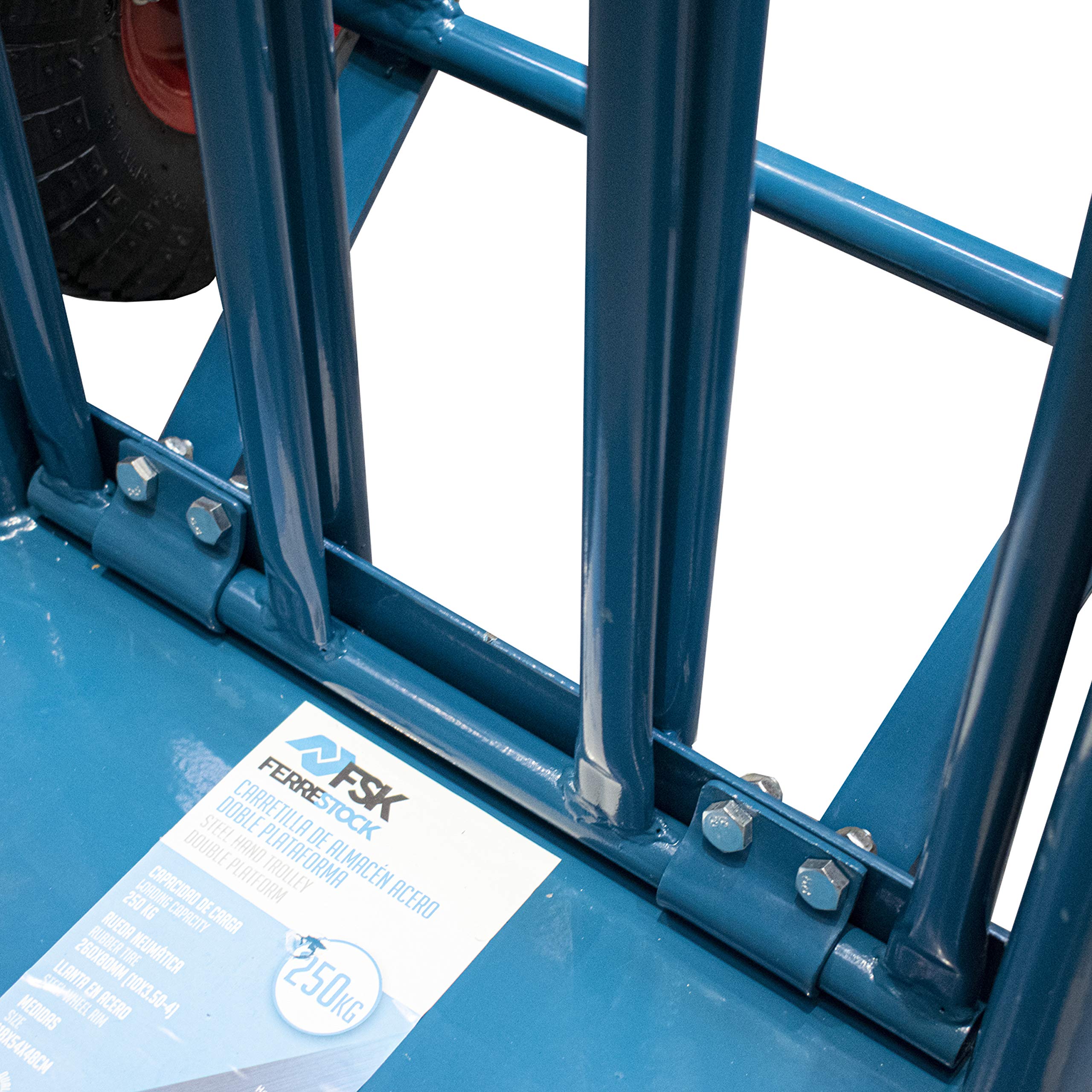 Ferrestock FSKCAR003 Carretilla de almacén Profesional Fabricada en Acero con Refuerzo Doble, Pala abatible, hasta 250kg de Carga y Ruedas neumáticas con llanta metálica