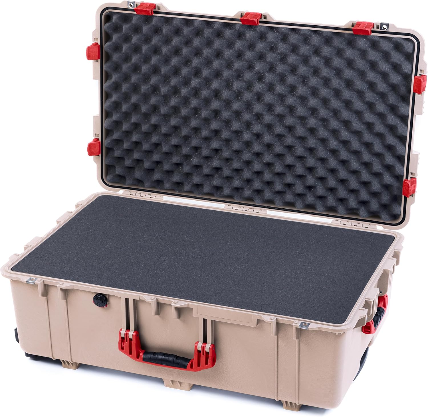ColorCase Pelican 1650 Case Desert Tan - Large Sized Rolling Waterproof Case with Pick & Pluck Foam & Convoluted Lid Foam - Blue Handles & Latches