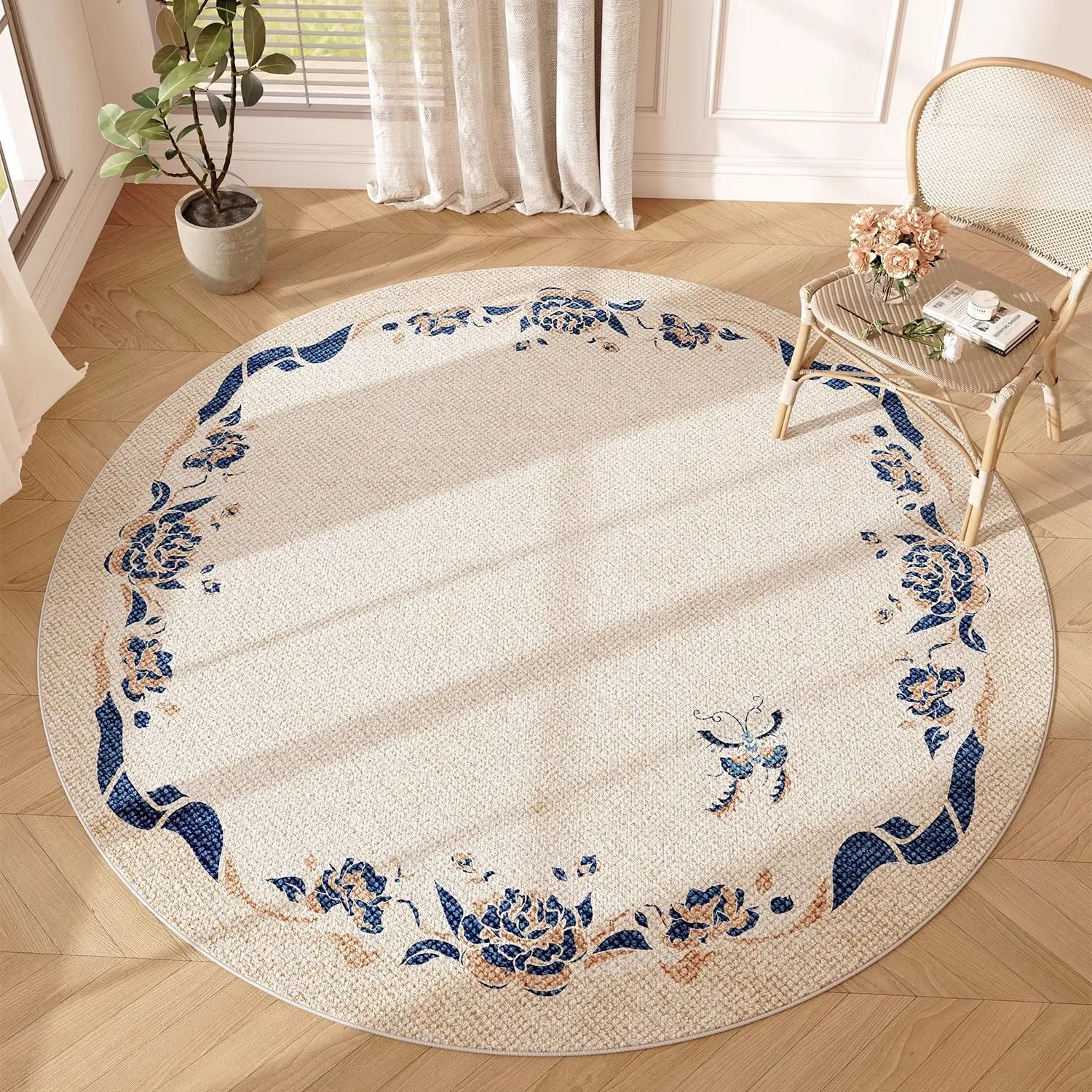 Tapis rond en peluche 80x80 cm lavable et moelleux pour chambre moderne