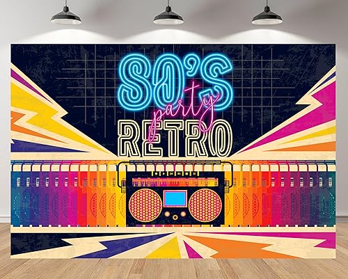 Fondo retro de 10 x 6.5 pies para fiesta de los años 80 con letras de neón, fondo colorido vintage para temática de los años 80, baile, música,