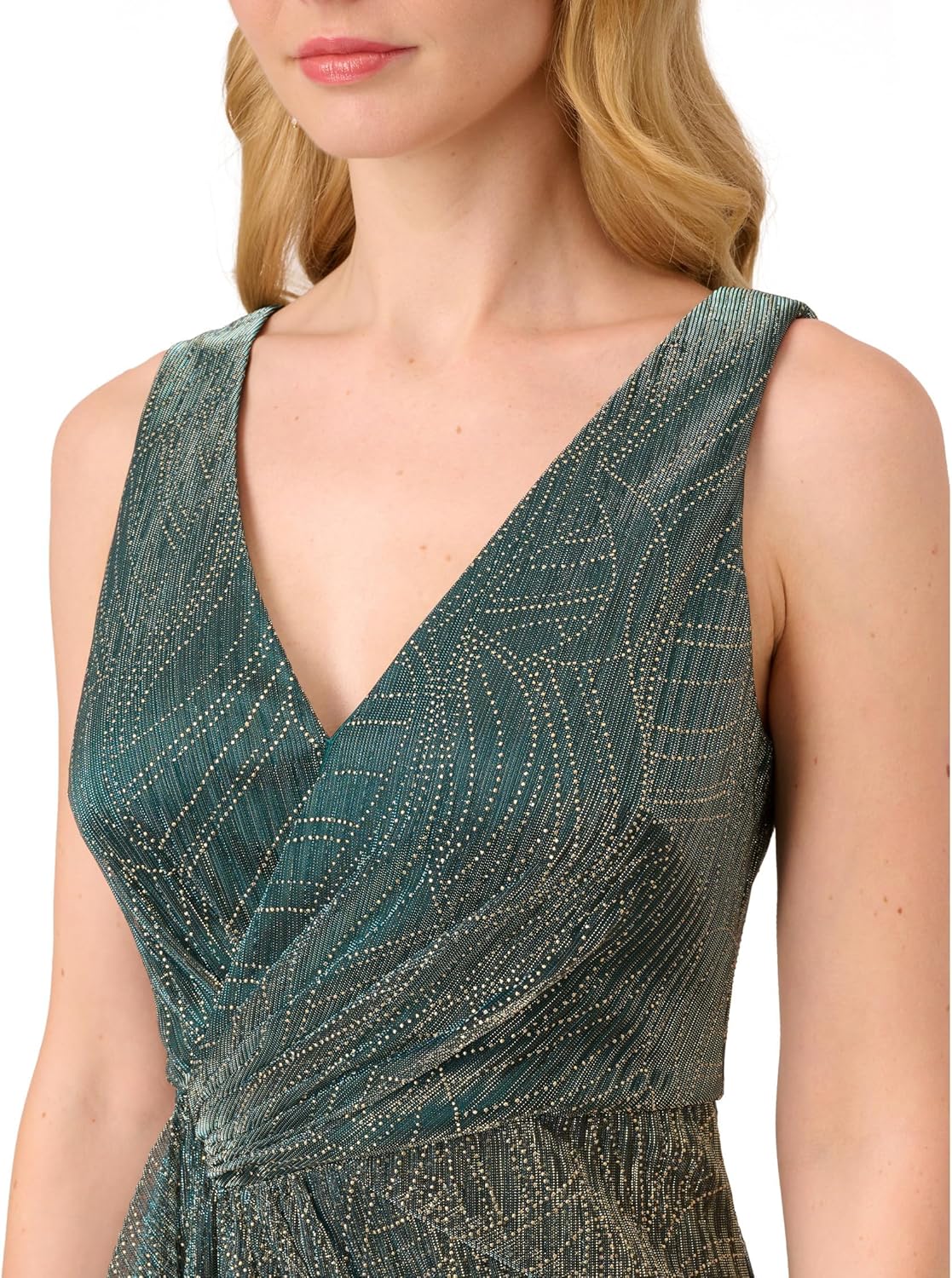 Adrianna Papell Womens Metallic Mesh Cascade Gown - Image 3