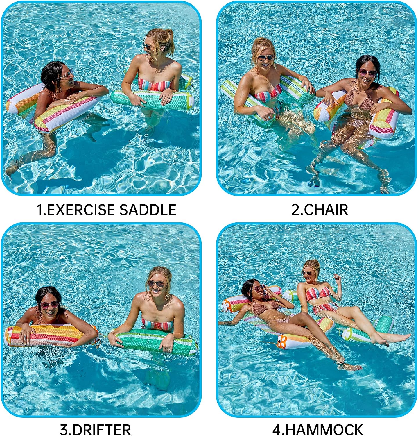 4-in-1 Hammock Inflatable Pool Float with Bonus Air Pump, Premium Swimming Pool Lounger, Multi-Purpose Pool Hammock (Saddle, Lounge Chair, Hammock, Drifter), Water Hammock Lounge