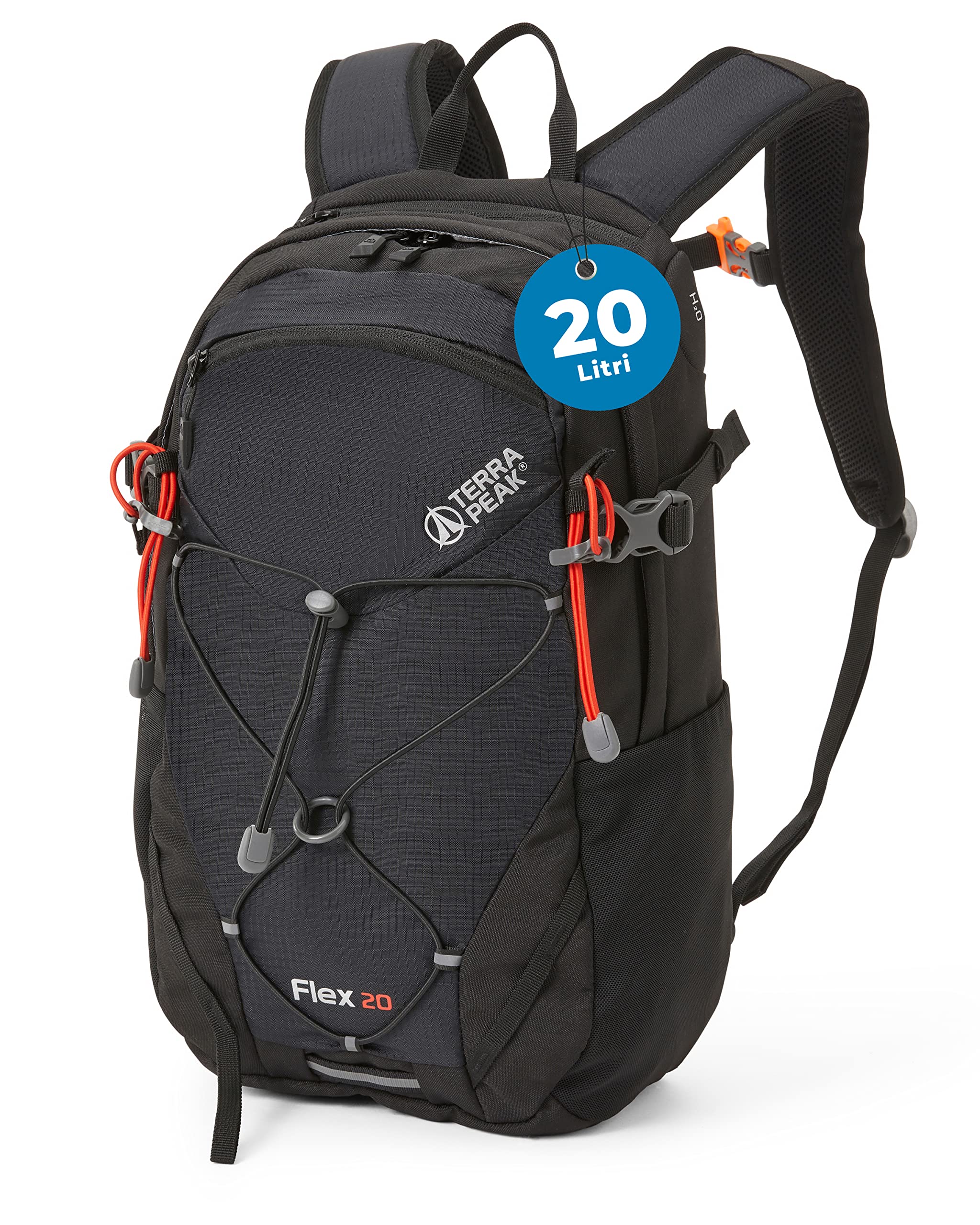 Terra Peak® Zaino da Trekking 20 litri uomo donna nero FLEX 20 PICCOLO - Zaino da escursionismo, viaggio sportivo e montagna da esterno ergonomico e impermeabile per Hiking e escursioni, traspirante