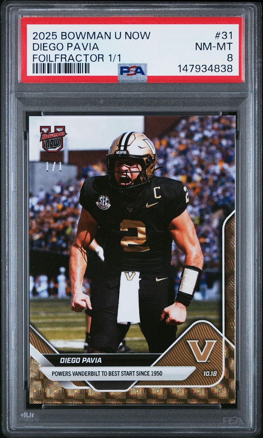 Graded 2025 Topps Bowman U Now Diego Pavia #31 FoilFractor 1/1 Rookie RC Football Card PSA 8 Near Mint