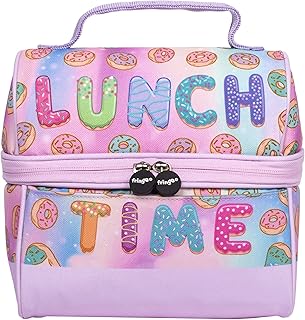 Fringoo - Borsa termica termica per bambini e ragazze, stile retrò, per il pranzo, per la scuola e il pranzo Regular Ora pranzo a ciambelle