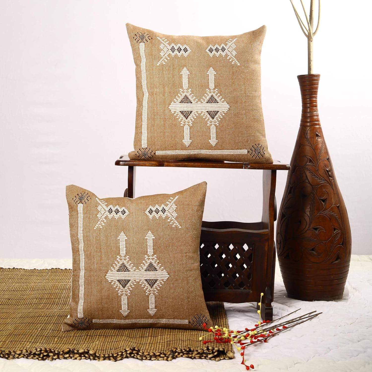 Trade Star 100% Cotton Sabra Throw Pillow Cover Set of 2 Cotton Cushion Cover Handloomed Decorative Cushion case Handwoven Pillowcase 18x18 Inches Designer Pillow Shams