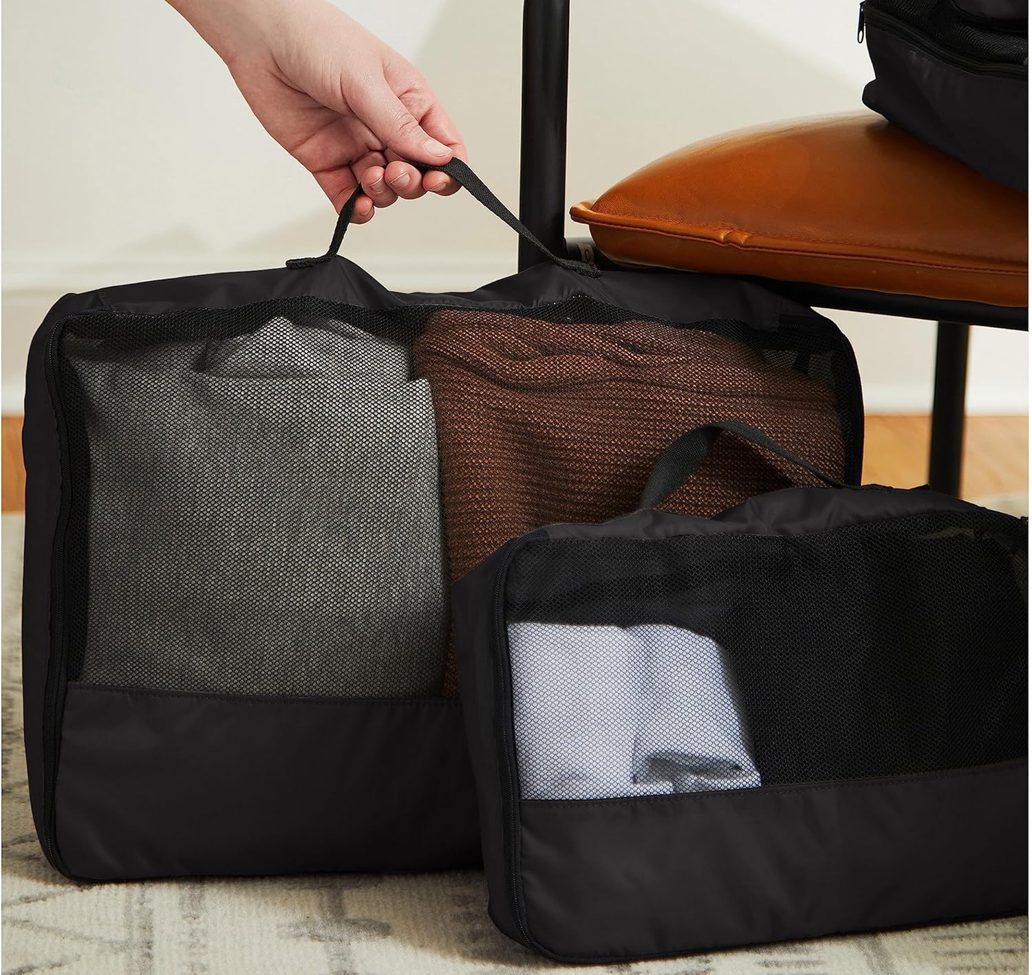 Covermates Packing Cube Set for Travel & Luggage Organization – Premium Suitcase Organizer Bags with Mesh Window & Carrying Handles – Lightweight Compression Cubes for Clothes & Essentials, Black
