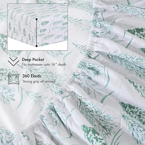 Vista 7 de RUVANTI Juego de sábanas de franela 100% algodón, tamaño matrimonial, 4 piezas, Alpine Serenity Serenidad alpina