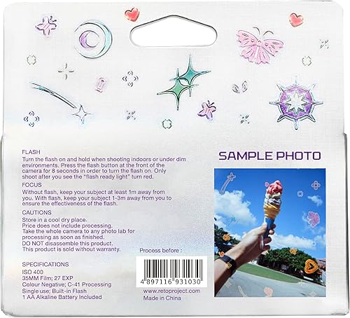 Miniatura 2 de Reto Color Bling-Bling 400 - Cámara de película desechable de 1.378 in 27EXP, ISO400, película negativa de color, sin enfoque, fácil de usar, flash