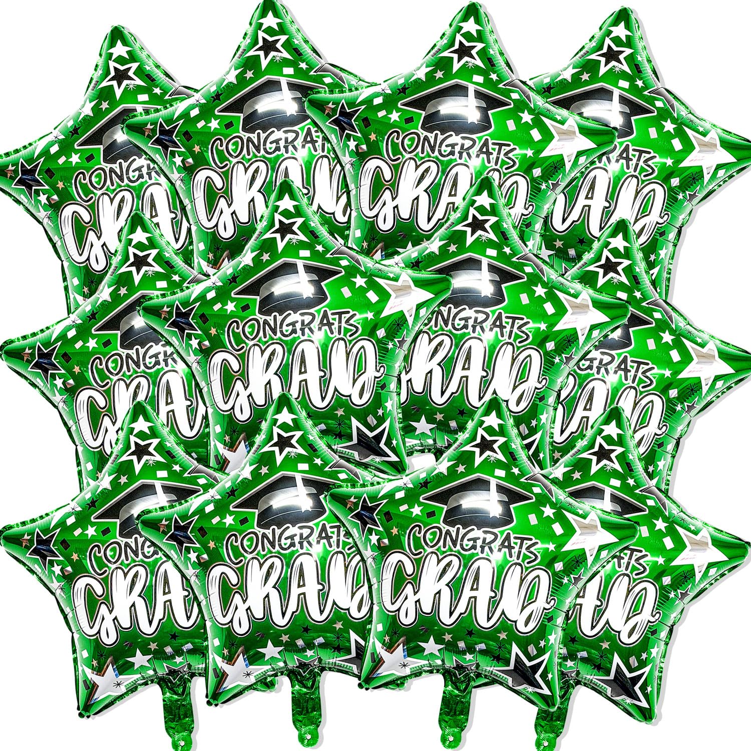 Photo 1 of 12 Pcs Congrats Grad Foil Balloons, Green Star Graduation Mylar Balloons for Kindergarten High School College Graduation Party Decorations Supplies Grad Photo Props