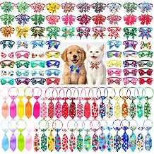 100Pcs Pet Bow Ties and Neck Ties Bulk, Adjustable Dog Cat Collar Bowties with Assorted Fruit Floral Holiday Prints, Small Puppy Kitten Grooming Accessories for Party Holiday Style A